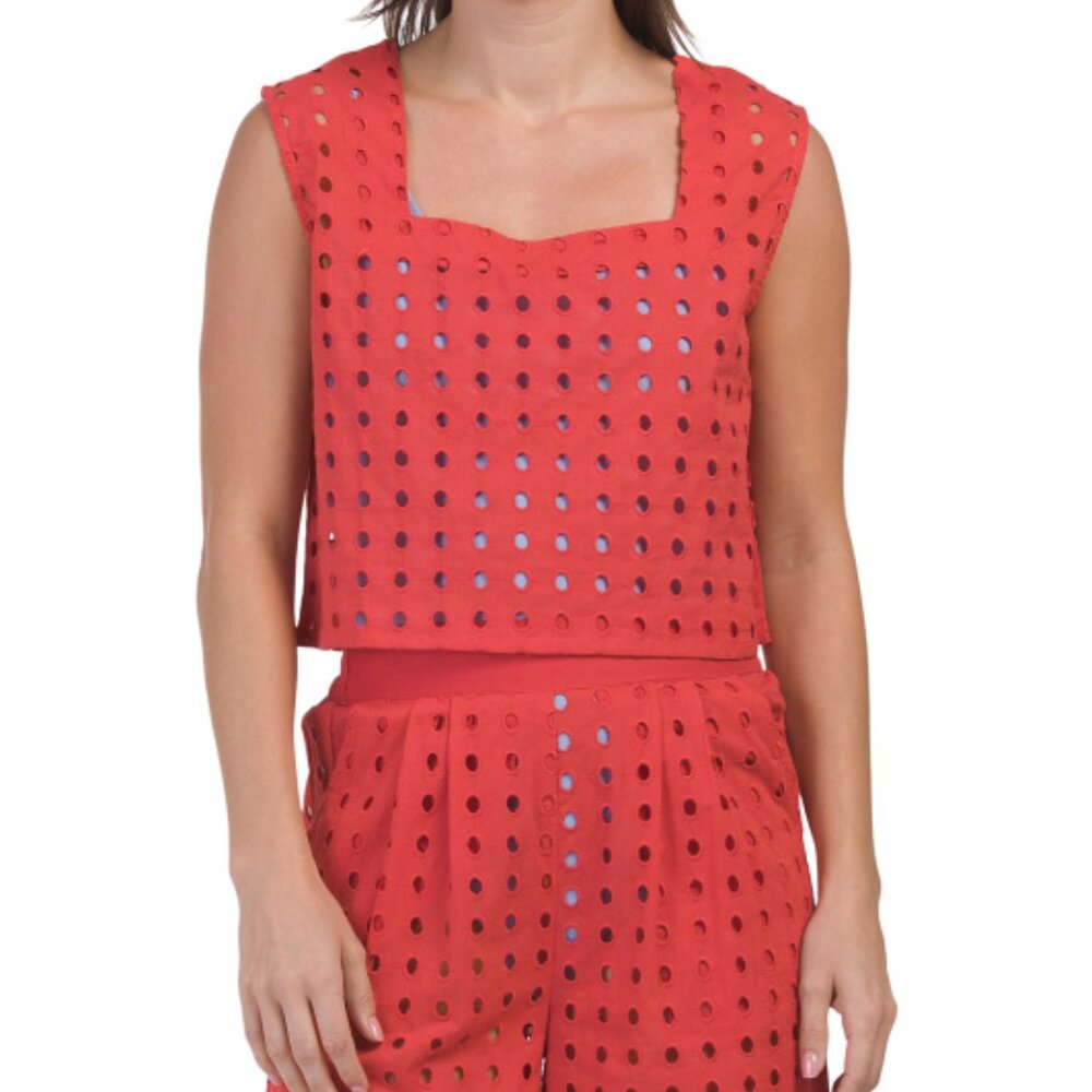NEW TRUE DESTINATION Cotton Eyelet Cover-Up Pants red for women 267tn - Picture 7 of 8
